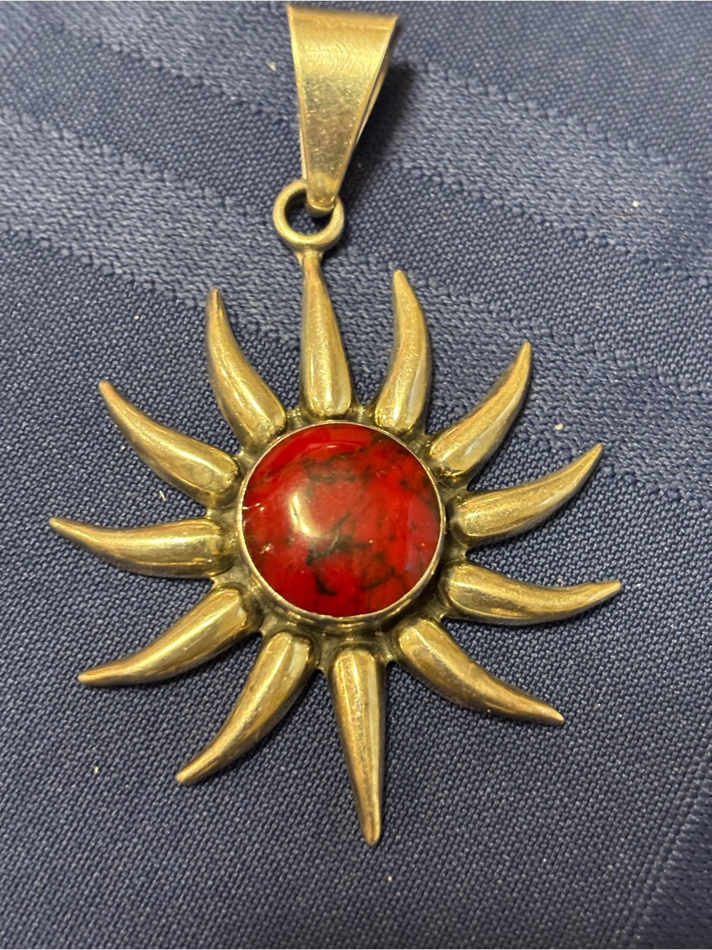 Sterling Sunburst Pendant with Red Stone